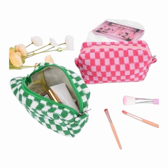 Lot of 4 SOIDRAM Tweens Checkered Cosmetic Cases Pink Plaid & Green Plaid NIP - Picture 13 of 16